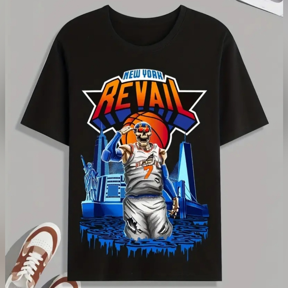 NWT New York Basketball Player Revail ScreenPrint Men's Comfy T-shirt Size M - Picture 2 of 5